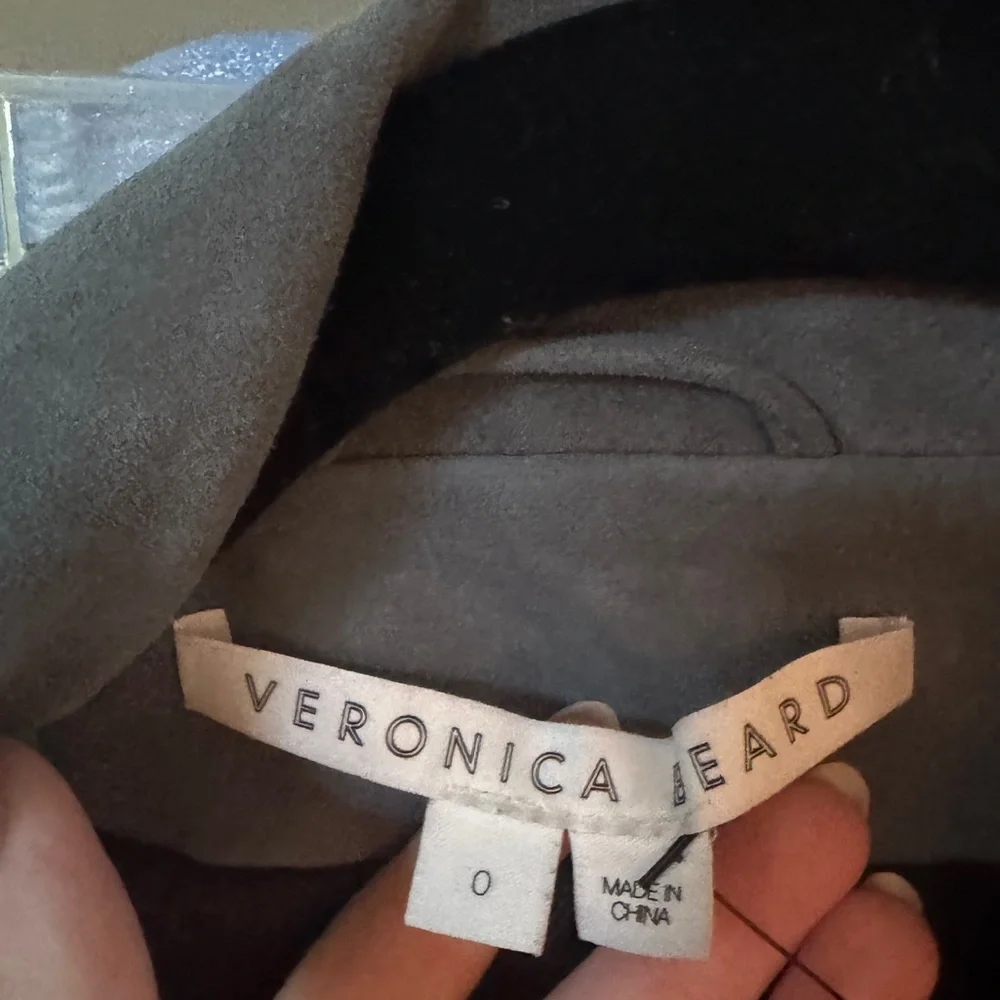 SOLD Veronica Beard XS Leather Suede Fringe Dickey Jacket Blazer Coat Green Grey - Picture 13 of 14
